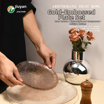 Stiklo vaisių lėkštė Europos stiliumi, apvali, karščiui atspari paviršius, mikrobangų krosnelė tinkama, logotipas spausdintas