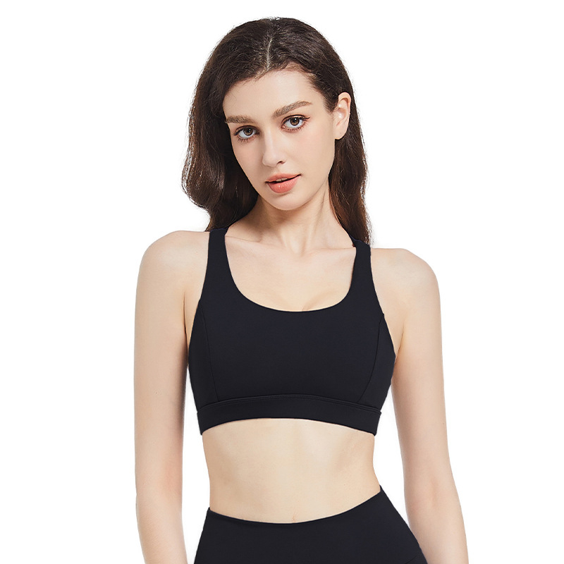 Ženski top za jogu s osjećajem gola kože, uski sportski grudnjak s uklonjivim jastučićima, križni stražnji dizajn za trčanje i fitness