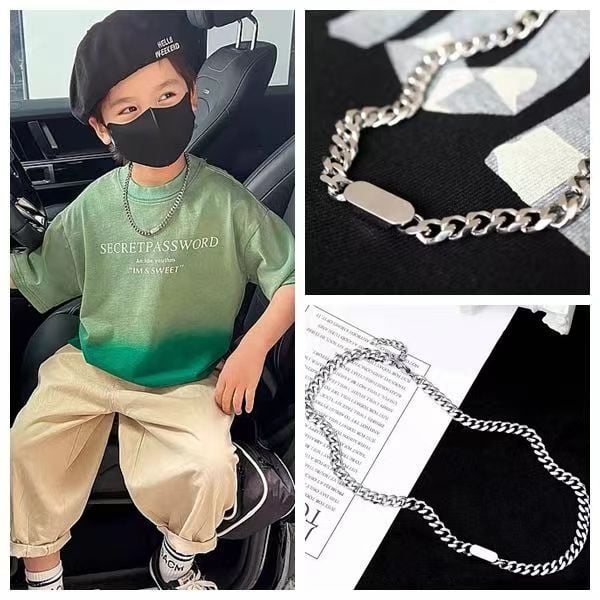 Dječji ogrlica od titan čelika, Cubanski lanac, geometrijski stil, unisex hip-hop privjesak, polirani završetak