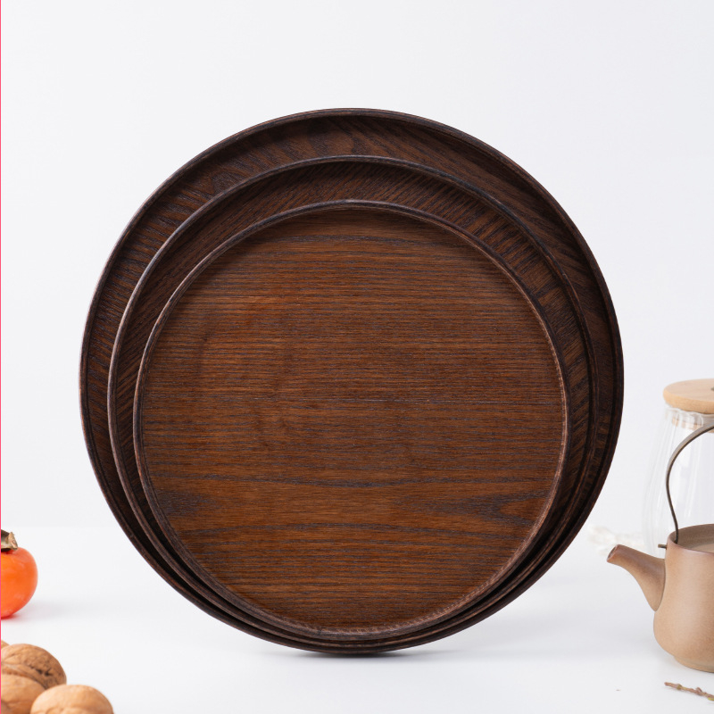 Medinė apvali lėkštė, japonų stilius, vientisas raštas, su logotipo įspaudu