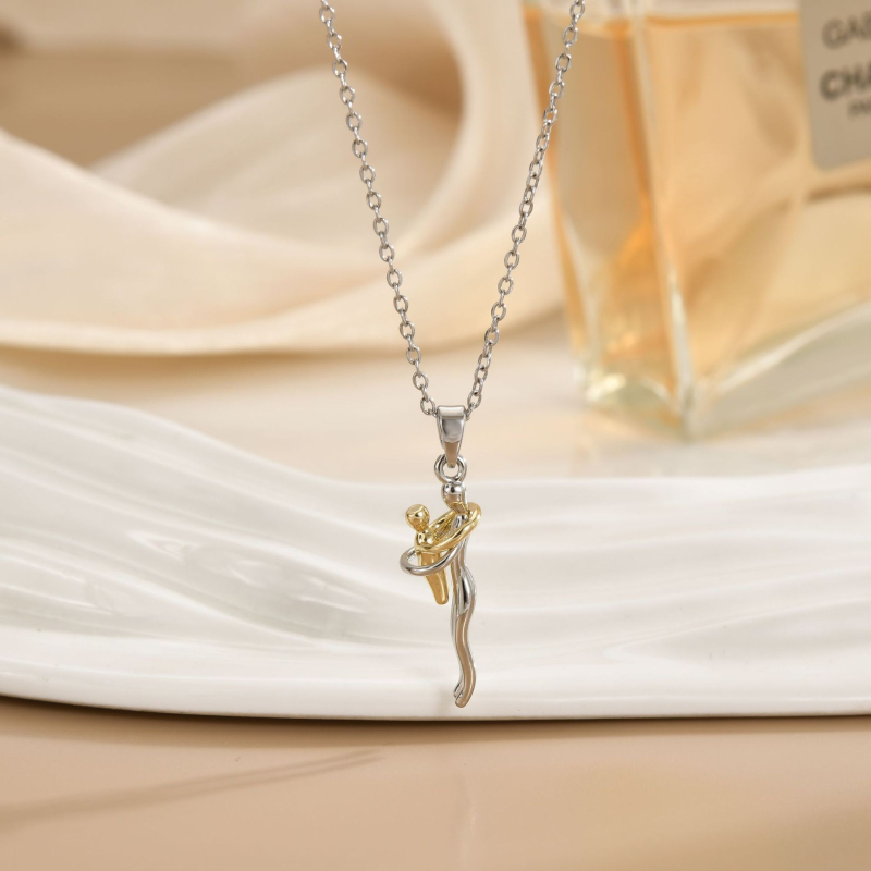 Náhrdelník Objatie Matky a Dieťaťa – Cirkónové kamene, O-článok, Viacvrstvový, Meďový prívesok, Ľahký luxus