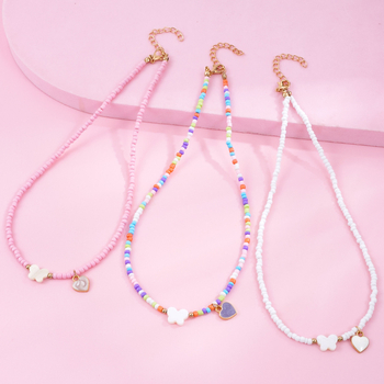 Náhrdelník pre deti v karikatúrnom štýle, sklenené a lazuritové korálky, srdcovitý príves zliatiny