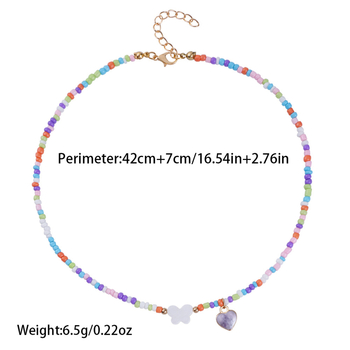 Náhrdelník pre deti v karikatúrnom štýle, sklenené a lazuritové korálky, srdcovitý príves zliatiny