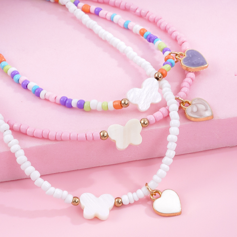 Náhrdelník pre deti v karikatúrnom štýle, sklenené a lazuritové korálky, srdcovitý príves zliatiny