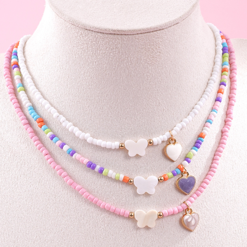 Náhrdelník pre deti v karikatúrnom štýle, sklenené a lazuritové korálky, srdcovitý príves zliatiny