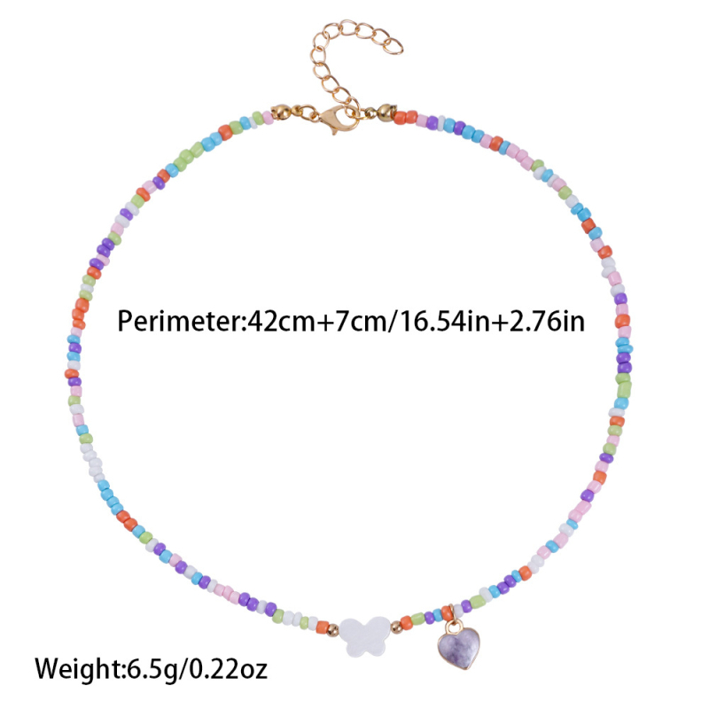 Náhrdelník pre deti v karikatúrnom štýle, sklenené a lazuritové korálky, srdcovitý príves zliatiny