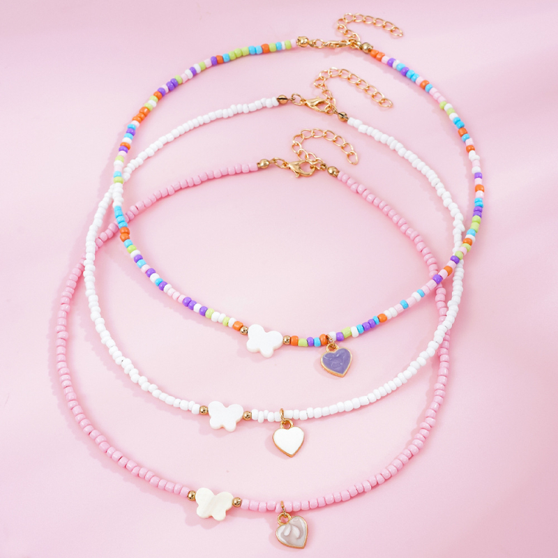 Náhrdelník pre deti v karikatúrnom štýle, sklenené a lazuritové korálky, srdcovitý príves zliatiny