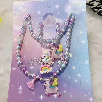 Dječji ogrlica s jednorogom i perlom, ručno izrađena od plastike/smole, privjesak od legure