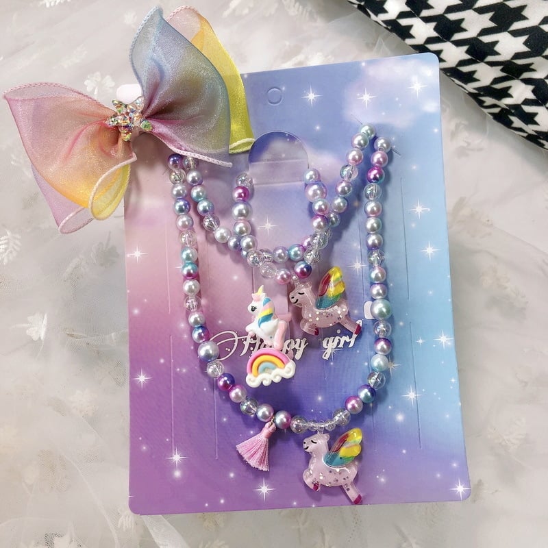 Dječji ogrlica s jednorogom i perlom, ručno izrađena od plastike/smole, privjesak od legure