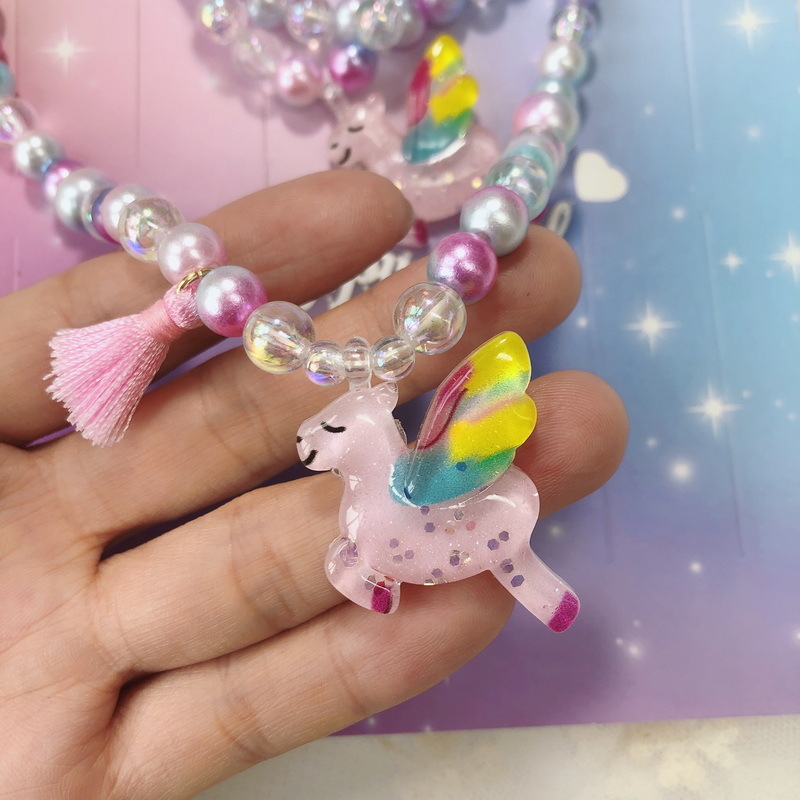 Dječji ogrlica s jednorogom i perlom, ručno izrađena od plastike/smole, privjesak od legure