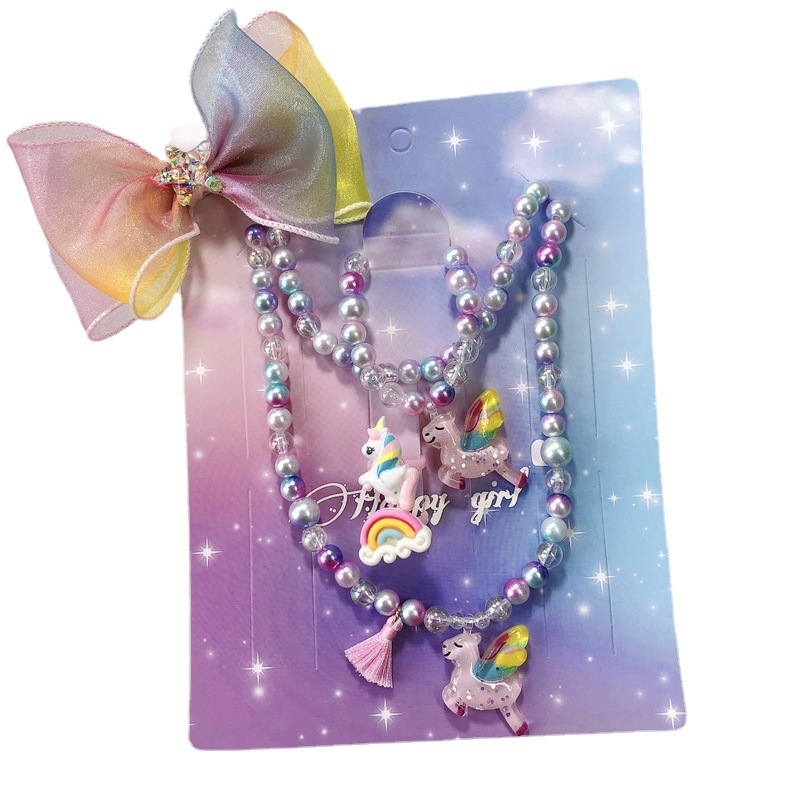 Dječji ogrlica s jednorogom i perlom, ručno izrađena od plastike/smole, privjesak od legure