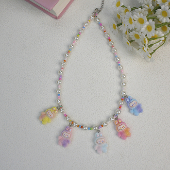 Ogrlica Tinghan Labubu — Ručno izrađena, plast/smola, akrilni privjesak, kuglični lanac