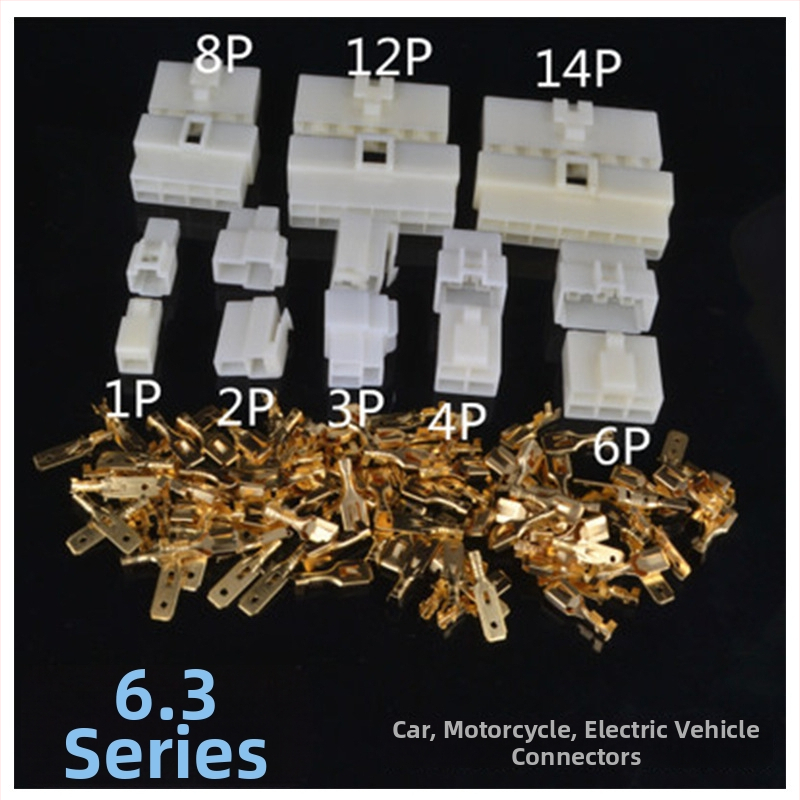 6.3-seeria autojuhtmete ühenduste komplekt, meessoost ja naissoost pistikud kaablivõrguga kaitsega, autojuhtmestikule