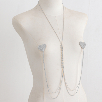 Lanac za prsa s kristalima – srcolni uzorak, dijamantna završnica, legura, ženski stil