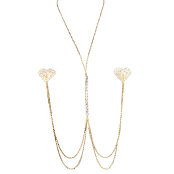 Lanac za prsa s kristalima – srcolni uzorak, dijamantna završnica, legura, ženski stil