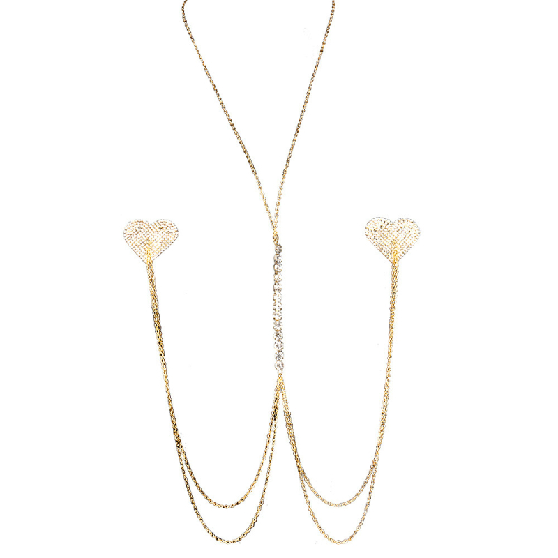 Lanac za prsa s kristalima – srcolni uzorak, dijamantna završnica, legura, ženski stil