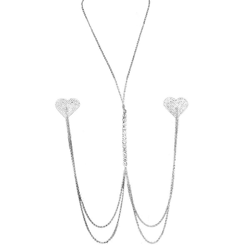 Lanac za prsa s kristalima – srcolni uzorak, dijamantna završnica, legura, ženski stil