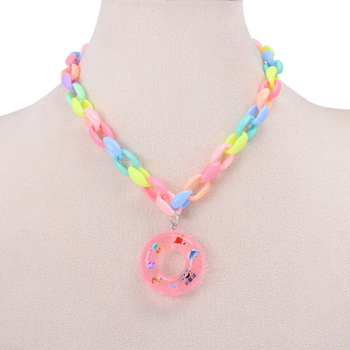 Dječji ogrlicu od smole s privjeskom u obliku krofne, ručna izrada, geometrijski stil, obični lanac, Baozhi Jewelry