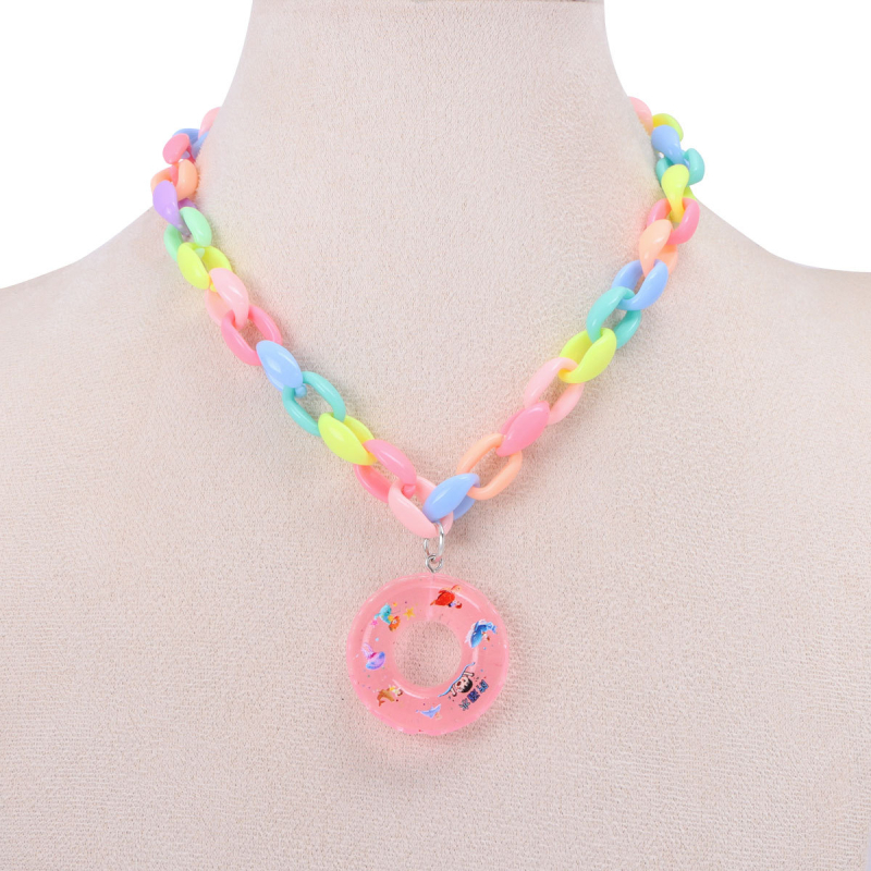 Dječji ogrlicu od smole s privjeskom u obliku krofne, ručna izrada, geometrijski stil, obični lanac, Baozhi Jewelry