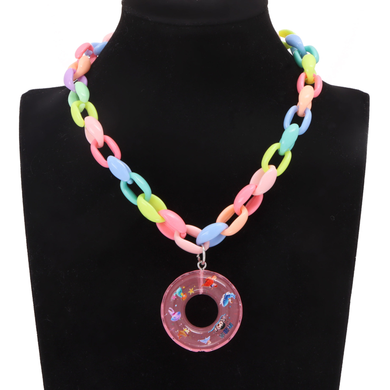 Dječji ogrlicu od smole s privjeskom u obliku krofne, ručna izrada, geometrijski stil, obični lanac, Baozhi Jewelry