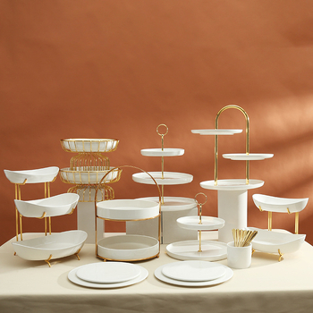 Porcelán desszertállvány az asztalhoz, gyümölcs tál, könnyed luxus stílus, egyszerű stílus, prémium minőség