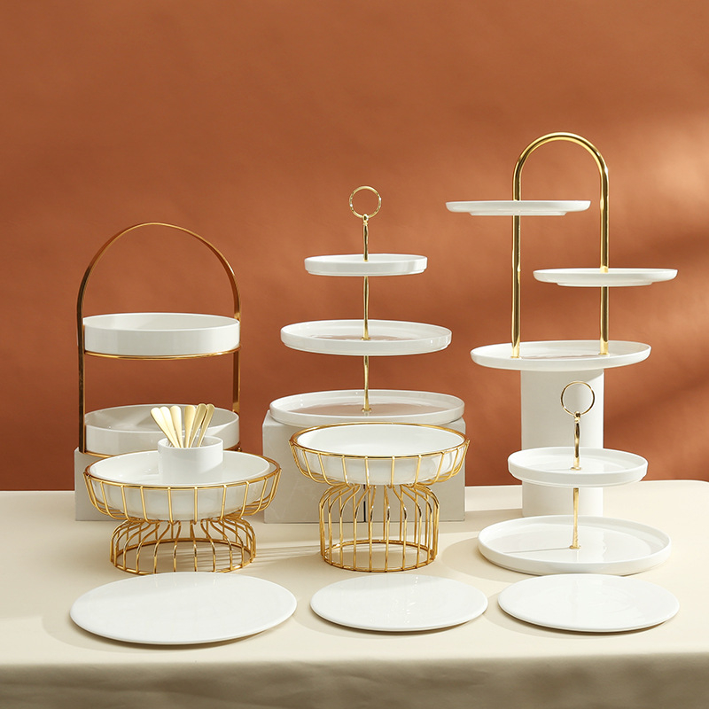 Porcelán desszertállvány az asztalhoz, gyümölcs tál, könnyed luxus stílus, egyszerű stílus, prémium minőség