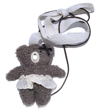 Gyerekeknek szóló nyaklánc rajzfilmszerű medvés designnal - kevert anyagokból, textile medál, szabályos lánc, körméret legfeljebb 30 cm