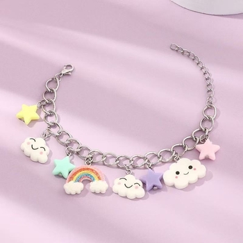 Детска гривна — сплав, ръчна изработка, корейски стил, висулка дъгова облак-звезда, Dinghe Jewelry
