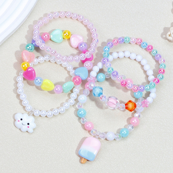 Комплект гривни за деца със облачни висулки, мъниста, от акрил, ръчна изработка, 6 броя
