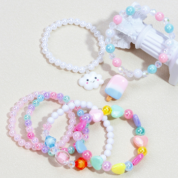 Комплект гривни за деца със облачни висулки, мъниста, от акрил, ръчна изработка, 6 броя