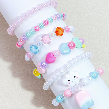 Комплект гривни за деца със облачни висулки, мъниста, от акрил, ръчна изработка, 6 броя