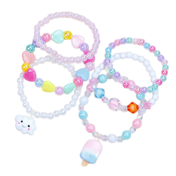 Комплект гривни за деца със облачни висулки, мъниста, от акрил, ръчна изработка, 6 броя