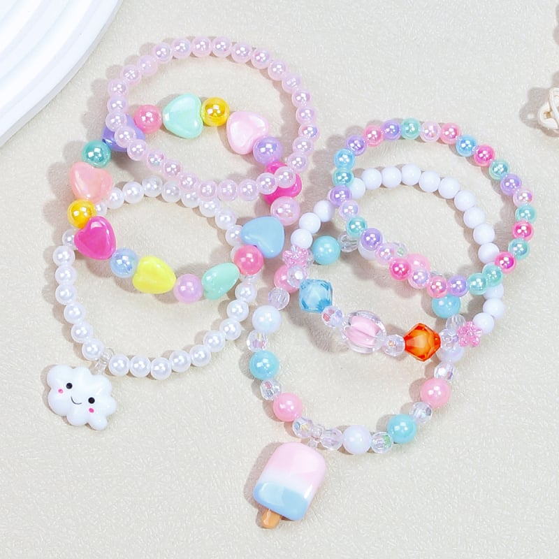 Комплект гривни за деца със облачни висулки, мъниста, от акрил, ръчна изработка, 6 броя