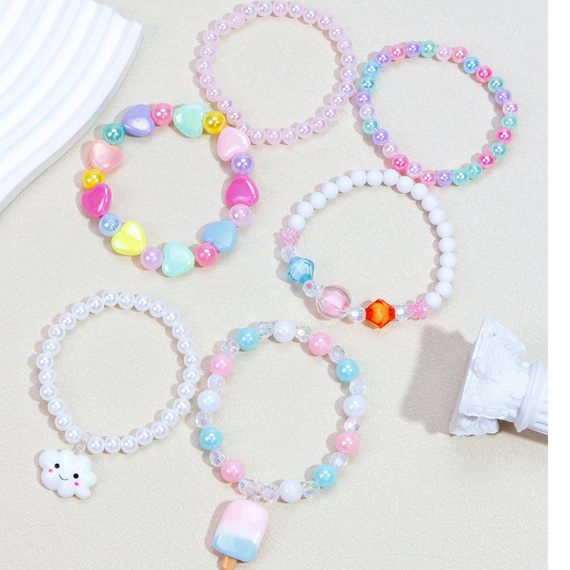 Комплект гривни за деца със облачни висулки, мъниста, от акрил, ръчна изработка, 6 броя