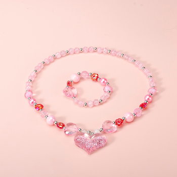 Огърлица за деца, сърцевидна форма, акрилна висулка, верига с мъниста, ръчно изработено, серия Princess