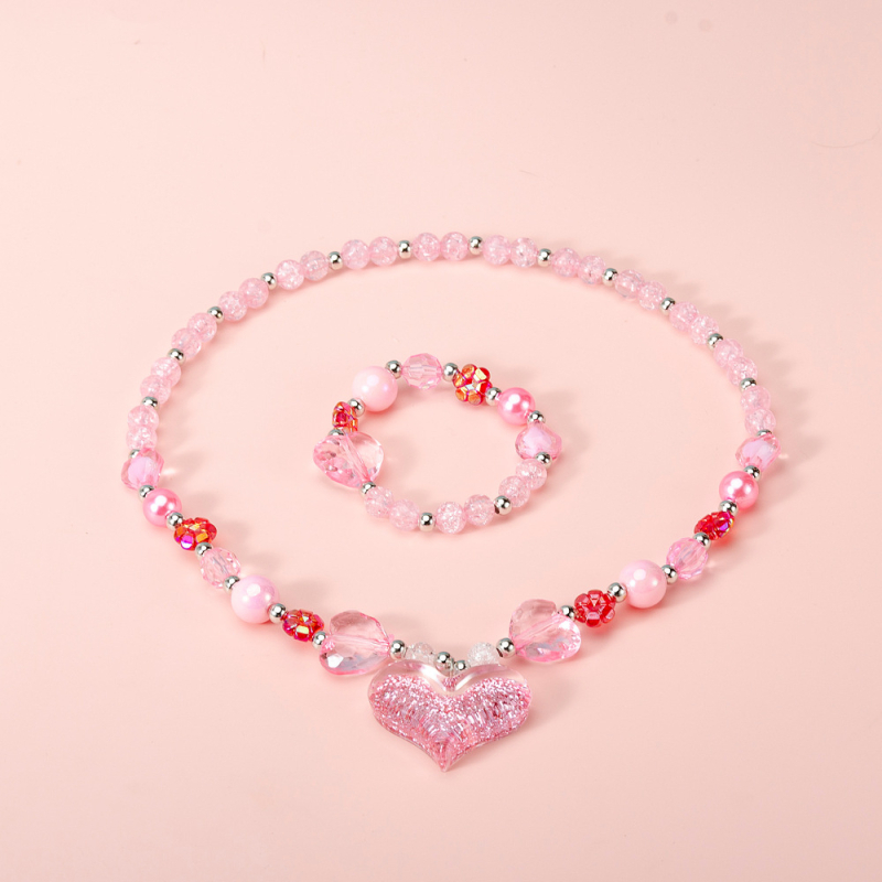 Огърлица за деца, сърцевидна форма, акрилна висулка, верига с мъниста, ръчно изработено, серия Princess