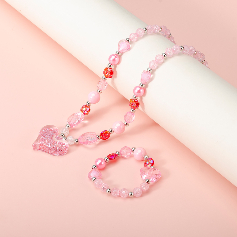Огърлица за деца, сърцевидна форма, акрилна висулка, верига с мъниста, ръчно изработено, серия Princess