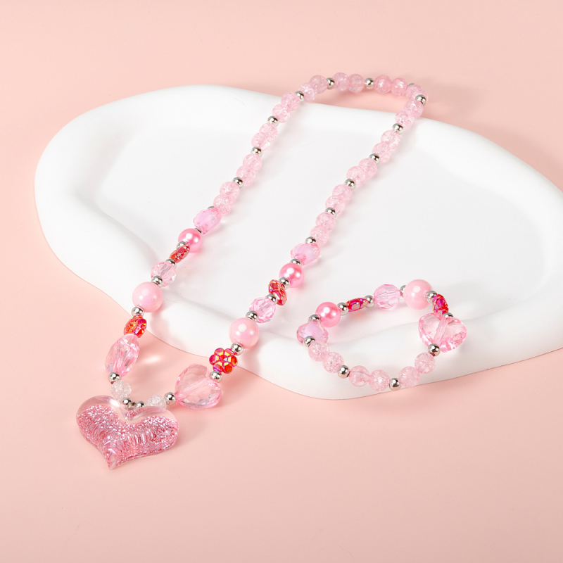 Огърлица за деца, сърцевидна форма, акрилна висулка, верига с мъниста, ръчно изработено, серия Princess