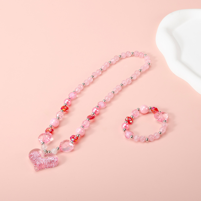 Огърлица за деца, сърцевидна форма, акрилна висулка, верига с мъниста, ръчно изработено, серия Princess