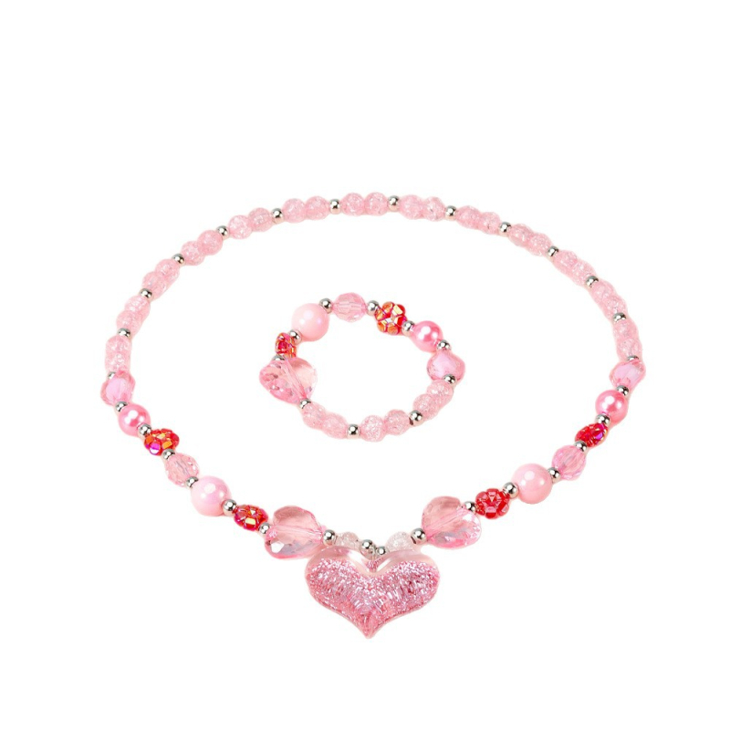 Огърлица за деца, сърцевидна форма, акрилна висулка, верига с мъниста, ръчно изработено, серия Princess