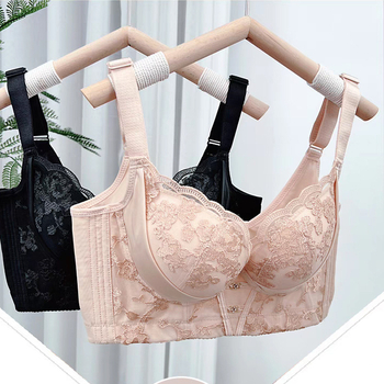 Найлонов сутиен със спандекс подплата; чашка 3/4; моделирани чашки с горе тънък, долу дебел; фиксирани двойни презрамки; пет реда закопчаване на гърба; дишащи, повдигащи и оформящи тялото