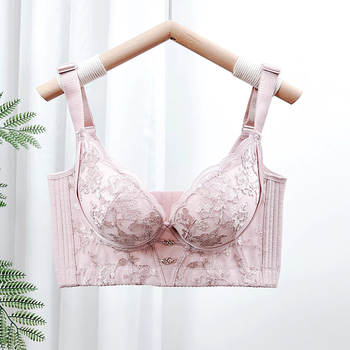 Найлонов сутиен със спандекс подплата; чашка 3/4; моделирани чашки с горе тънък, долу дебел; фиксирани двойни презрамки; пет реда закопчаване на гърба; дишащи, повдигащи и оформящи тялото