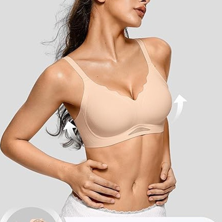 Безжичен безшевен сутиен за жени - 3/4 чашка, чашка от пяна, нейлон, задно закопчаване с три реда куки, мека опора, дишащ