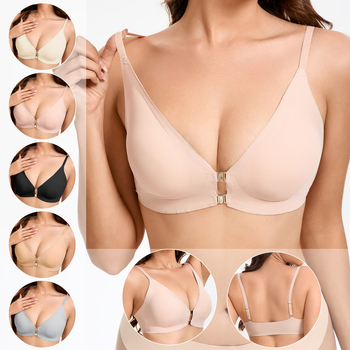 Nylon bezšuvju krūšturis ar priekšējo aizdari, 3/4 kauss ar formētu spandeksu, fiksētas siksnas, elpojošs, seksi vestes stils