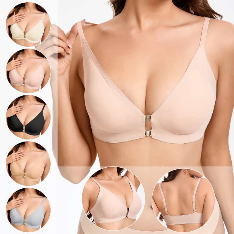 Nylon bezšuvju krūšturis ar priekšējo aizdari, 3/4 kauss ar formētu spandeksu, fiksētas siksnas, elpojošs, seksi vestes stils