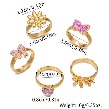 Детски пръстен от сплав, сърцевидна форма, кристали, стил карикатура принцеса, вградени камъни.