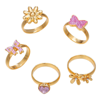 Детски пръстен от сплав, сърцевидна форма, кристали, стил карикатура принцеса, вградени камъни.