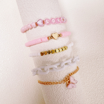 Комплект гривни за деца в етно стил с мънисти от изкуствени перли и мотиви пеперуда и сърце, възраст 10+