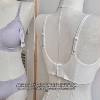 Liemenėlių komplektas – 3/4 puodelio, ploni formuoti puodeliai, pagrindinis audinys nailonas, nugaros užsegimas su trim eilių kabliukais, fiksuoti dvigubi petnešos