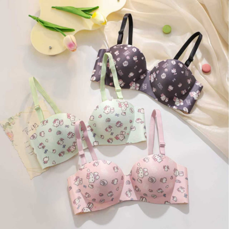 Сутиен безжичен, безшевен, с принт, чашка 3/4, свалящи се двойни презрамки